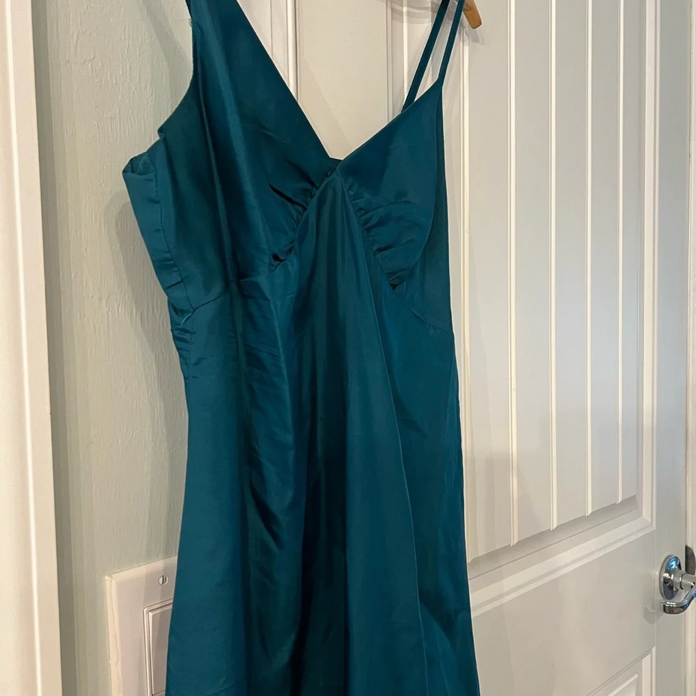 Ruth Anthropologie Elegant Black Teal Lace Silk Slip Dress Size 4 - Picture 11 of 12